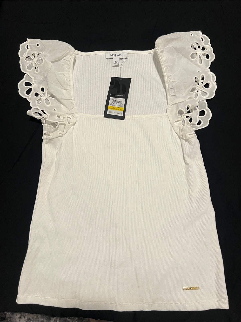 Nine West White Eyelet Flutter Tank